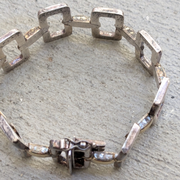 Vintage Sterling Silver Bracelet Two Tone Rectangle Italy 7.5 Modern - Picture 5 of 15